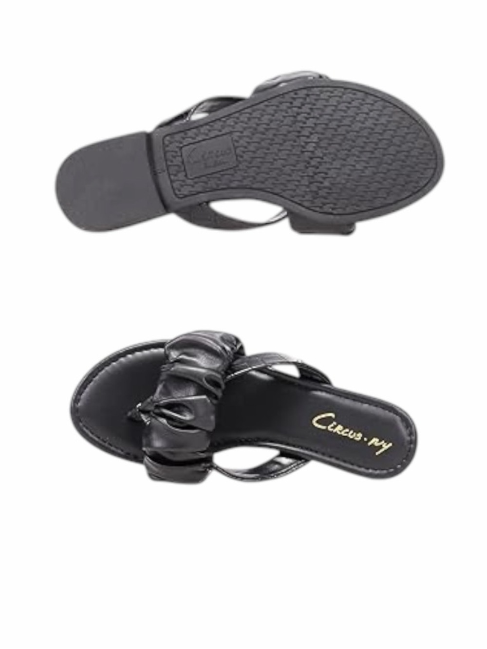 Black Ruched Toe-Loop Slide Sandals by - Picture 2 of 2